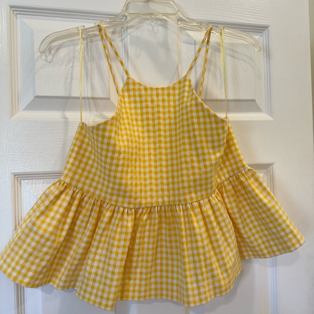 Zara yellow gingham peplum high-neck top